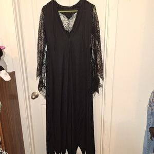 Girls Large Halloween Black Spider Witch Dress Costume